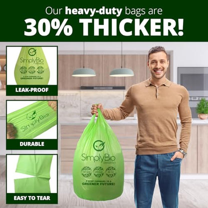 Simply Bio 13 Gallon Compostable Trash Bags Liners with Handle-Tie, Thick 0.87 Mil, 49.21 Liter, 30 Bags, Tall Kitchen Food Scrap Waste Bag, ASTM D6400, US BPI and OK Compost Home Certified - size: 1 Count (Pack of 30), style: Handle-Tie (13 Gal)