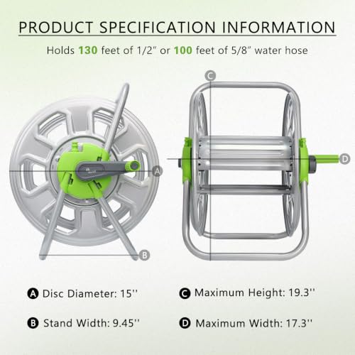 Metal Water Hose Reel Hold 100FT of 5/8" Hose - color: Silver