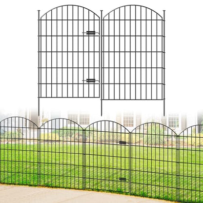 Metal Garden Fence with Gate 42 in x 23.3 ft, No-Dig Outdoor Dog Fence - size: 42"Hx23.3ft (Gate+9Panels)