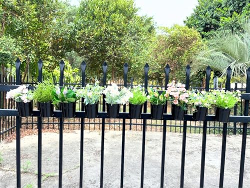 6 Pack Hanging Metal Railing Planters 6" with Detachable Hooks, Black - color: Black, size: 5.9"- 6 Pack