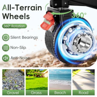 46" L Collapsible Foldable Extended Wagon, 500LB Weight Capacity with 280L Heavy Duty Folding Cart,Utility Wagon with All-Terrain Beach Wheel & Drink Holders,Light Blue - color: Light Blue