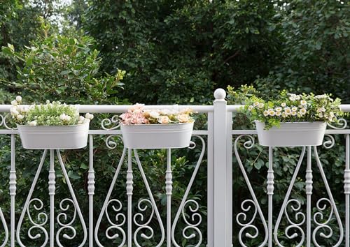 Dahey 15 Inches Railing Planter Box 3 Pcs Metal Hanging Flower Pots, White - color: White