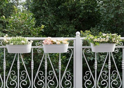 Dahey 15 Inches Railing Planter Box 3 Pcs Metal Hanging Flower Pots, White - color: White