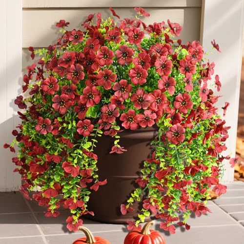 Homsunny Artificial Fake Mums Flowers Plants for Outdoor Decoration Brown - color: Brown