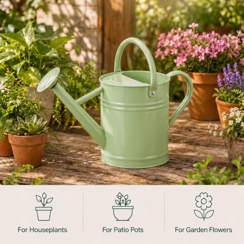 1 Gallon Metal Watering Can for Indoor Outdoor Plants, Pistachio Green - color: Pistachio Green