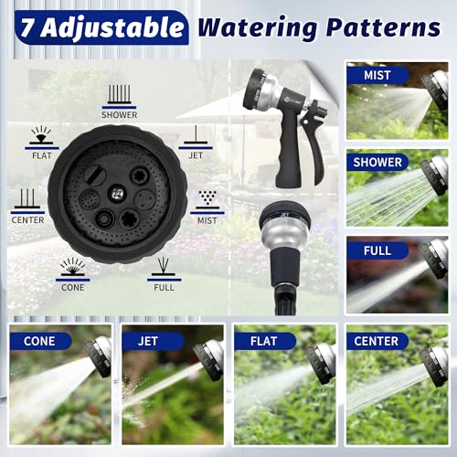 AUTOMAN-Garden-Hose-Nozzle, 2 Pack ABS Water Spray Nozzle, 7 Adjustable Watering Patterns, Slip Resistant for Watering Plants, Lawn& Garden, Washing Car, Showering Pets & Outdoor Fun.Silver Color - color: Silver