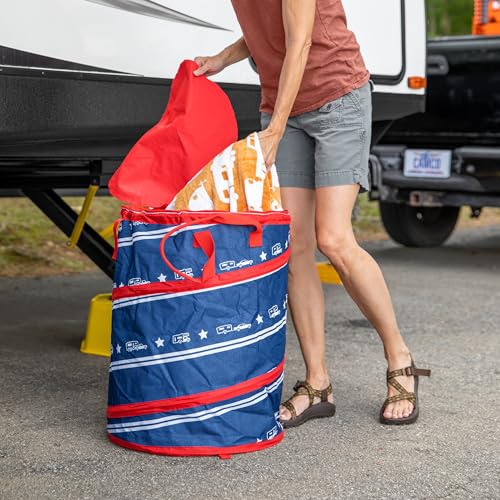 Camco Campsite Pop Up Utility Container with Liner and Zipper Close Lid for RV Storage, Laundry Hampers, and Organization, Patriotic - color: Patriotic