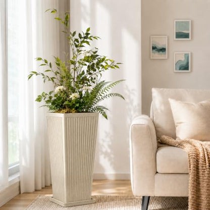 NicBex 24" Tall Planters for Outdoor Plants Set of 2 Square Fluted,Beige - color: Beige-sandblasting
