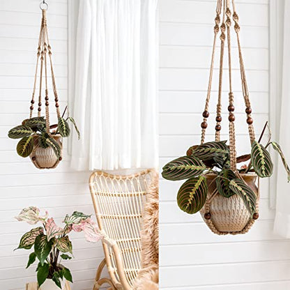 Mkono Macrame Plant Hanger Indoor 35 Inch Hanging Planter Basket Brown 2Pcs - color: Brown