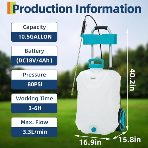 10.5 Gallon Wheeled Battery Sprayer, 12V 4Ah for Lawn & Garden - size: 10.5 Gal