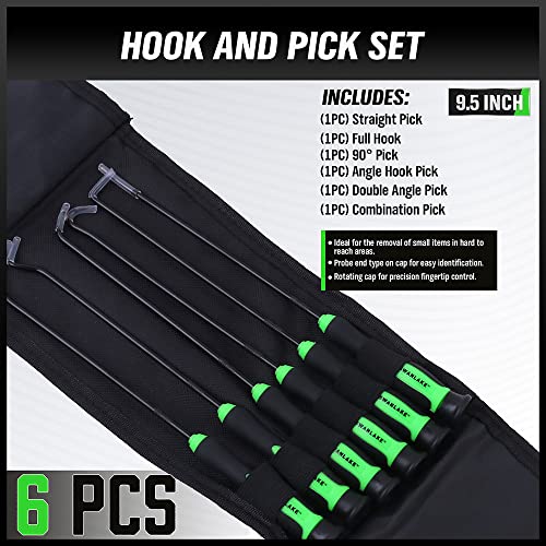 SWANLAKE GARDEN TOOLS 6-Piece Premium Pick and Hook Set, Pick Tool Set for Car Auto Oil Seal/O-Ring Seal Gasket Mini Hooks Puller Remover - color: 6-piece Long & Black Hook
