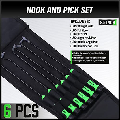 SWANLAKE GARDEN TOOLS 6-Piece Premium Pick and Hook Set, Pick Tool Set for Car Auto Oil Seal/O-Ring Seal Gasket Mini Hooks Puller Remover - color: 6-piece Long & Black Hook