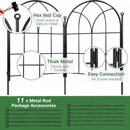 Decorative Garden Fence,10.5 ftx 15.66"H Rustproof No Dig Flower Bed Border - size: 10 Arched Panels-10.5 ftx 15.66"H