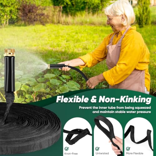 Garden Hose 50FT, Non-Expanding Water Hose with 3/4'' Standard Fittings - color: Black, size: 50ft