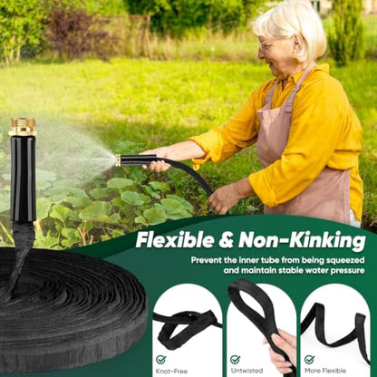 Garden Hose 50FT, Non-Expanding Water Hose with 3/4'' Standard Fittings - color: Black, size: 50ft