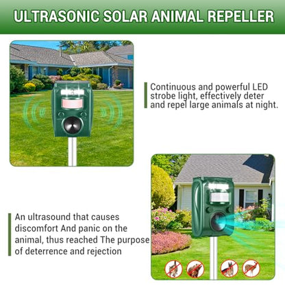 Solar Ultrasonic Animal Repellent Outdoor,Motion Detection & LED Flashing Strobes,Deer Repellent Devices Squirrel Cat Skunk Rabbit Raccoon Deterrent,Keep Critter Coyote Away Yard, Farm, Garden(Green)