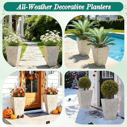 Autodaya Resin 19" Tall Planters Set of 2 Plant Pots, Country White Square - color: 19"-country Square White