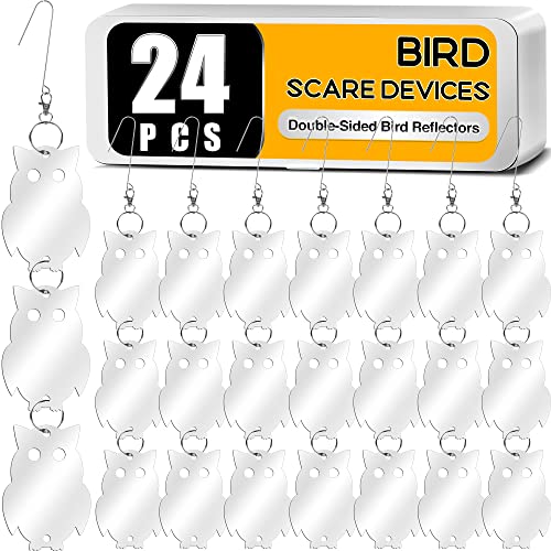 XPCARE 24PCS Bird Scare Devices - Owl Shape Bird Reflective Discs - Highly Reflective Double-Sided Bird Reflectors - to Scare Woodpecker Pigeon Owls Birds Away