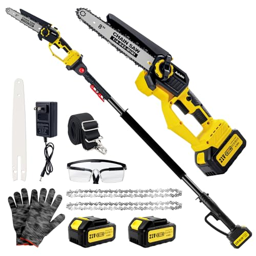 Brushless 2-IN-1 Cordless Pole Saw & Mini Chainsaw, 8 Inch Max Reach 16 Ft - color: Yellow, size: 8inch