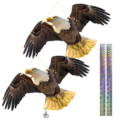 Flat Fake Hawk to Keep Away with Reflective Tape, 4Pcs Pigeon Scare Devices, Visual Hanging Owls to Scare Away from Woodpecker Porch Patio Balcony, Garden Owls to Scares Outdoor to Protect Yard - color: 2Pcs Black-1