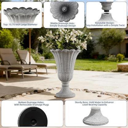 24"Tall Urn Planters for Outdoor Plants, Urns and Pedestal Set of 2 - color: Light Grey-sandblasting