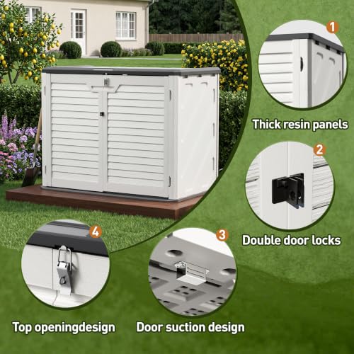 31 Cu.Ft Resin Outdoor Storage Cabinet with Floor, Weatherproof Plastic Vertical Outdoor Storage Shed for Garden Backyard Patio Pool Tool - size: 31 Cu.Ft