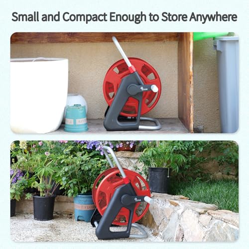 Garden Water Hose Reel,Holds 50-60 Ft of 5/8" Hose - color: Red