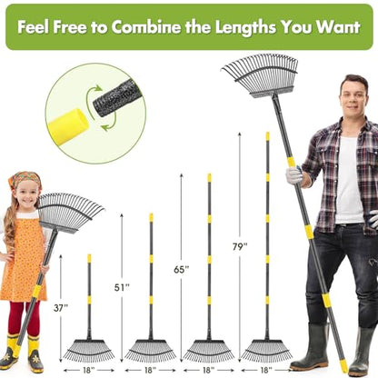 Rake for Leaves, Heavy Duty Leaf Rakes for Lawns & Yard - 79” Adjustable Long Handle 18” Width 25 Metal Tines - Gardening Rake for Adults Kids for Shrub,Grass,Mulch - style: 25 Tines 6FT