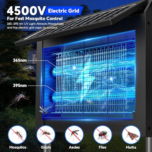 Solar Bug Zapper Outdoor, 4500V Mosquito Zapper with Dual Solar Panels - color: Black