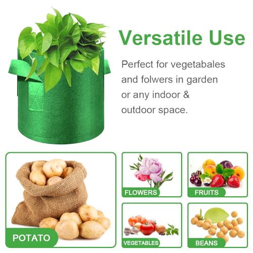 5-Pack 7 Gallon Grow Bags Heavy Duty Thickened Nonwoven Fabric Pots with Handles, Plant Grow Bags for Vegetables/Flower/Plant/Fruits, Green - color: Green, size: 7 Gallon