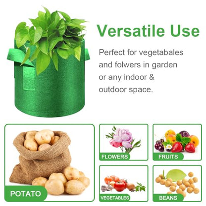 5-Pack 7 Gallon Grow Bags Heavy Duty Thickened Nonwoven Fabric Pots with Handles, Plant Grow Bags for Vegetables/Flower/Plant/Fruits, Green - color: Green, size: 7 Gallon