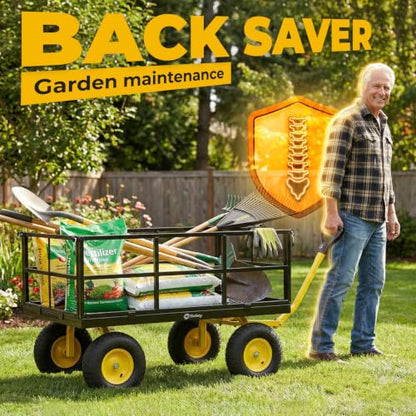 Sekey 12 Cu Ft Steel Garden Cart, 1600 lb Capacity, Towable Handle - color: Black, size: 1600LBS