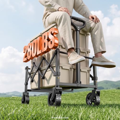 Collapsible Wagon Cart with Wheels & Reflective Stripe 280lbs Heavy Duty - color: Navy Blue, size: Medium