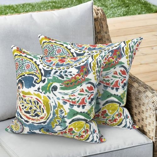 Outdoor 16x16 Inch Throw Pillow Covers Set of 2, Covers ONLY, All Weather Square Pillow Cases, Patio Cushion Pillow of Home Furniture Use, Paradise Paisley - color: Paradise Paisley, size: 16" x 16" (Pack of 2)