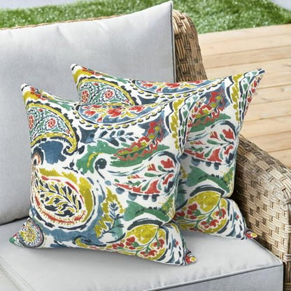 Outdoor 16x16 Inch Throw Pillow Covers Set of 2, Covers ONLY, All Weather Square Pillow Cases, Patio Cushion Pillow of Home Furniture Use, Paradise Paisley - color: Paradise Paisley, size: 16" x 16" (Pack of 2)