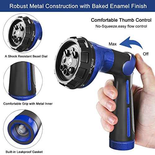 FANHAO Heavy Duty Garden Hose Nozzle, Metal Hose Sprayer Easy Thumb Control - color: Blue