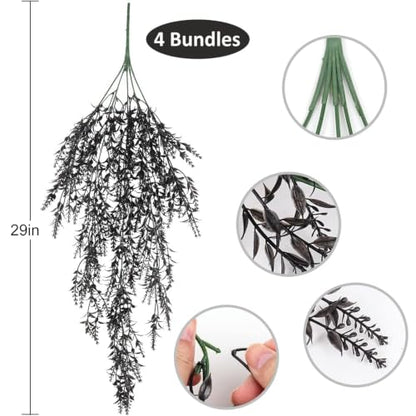 RECUTMS 4Pcs Black Artificial Hanging Lavender Fake Plants Gothic Halloween - color: Black
