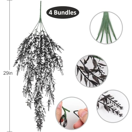 RECUTMS 4Pcs Black Artificial Hanging Lavender Fake Plants Gothic Halloween - color: Black