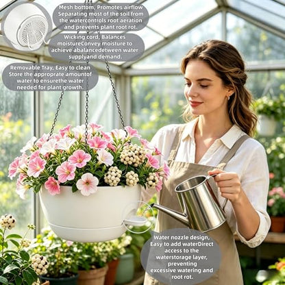 12" Self Watering Hanging Planters with Chains, White, 2 Pack - color: White, size: 2 pack 12 inches
