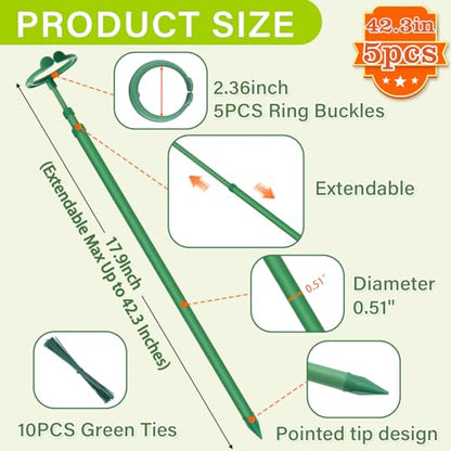 Extendable Monstera Plant Stakes, Support Sticks with Clips 5 Pack - size: 42.3Inches5PCS