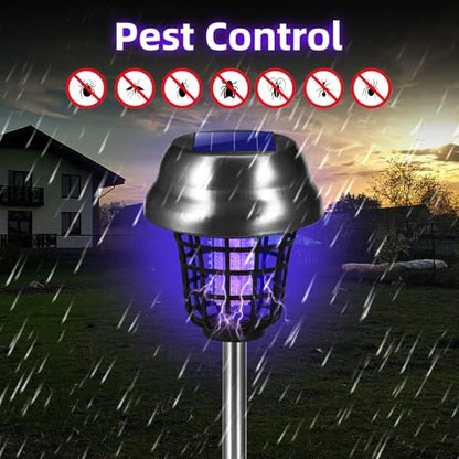 2026 Solar Bug Zapper Outdoor Waterproof Mosquito Repellent Outdoor Patio Mosquito Trap & Killer for Backyard, Garden, Farm, Solar Powered Fly Zapper for Small Flying Insect, Gnats, Flies, Moths(4)