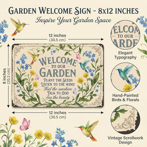 Crazysign Gardening Gifts Welcome to Our Garden Talk To God Vintage Tin Sign Foral Art for Garden Porch Patio Greenhouse Yard Decor 8x12 inch (26048) - color: Welcome To My Garden
