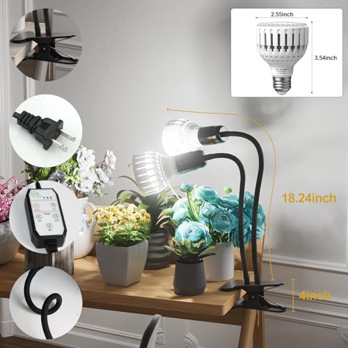 GooingTop Grow Light,24W (160Watts Equiv) 5000K White Full Spectrum LED Growing Lamp Clip on Desk for Indoor Plants,Bulbs Replaceable & Non-dimmable (Black, 160W) - size: 160W