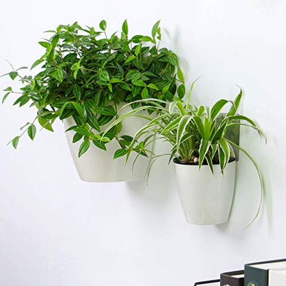 3 Packs 7.3" Plastic Self Watering Pots Wall Hanging Planters Wall Mounted Wicking Flower Pots for Indoor and Outdoor African Violet, Ocean Spider Plant, Orchid, White - size: 7.3"