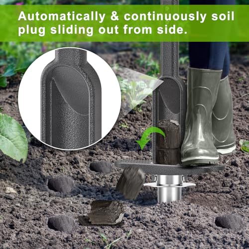 Dolibest Bulb Planter Tool w/Soft Grip, Grass Plugger Tool w/Stainless Steel Sharp Serrations, Depth Adjust Pre-Assembled Sod Plugger w/Centre Auto Dump Design for Lawn Planting Bulbs and Grass Repair - color: Black B- 3-6'' depth adjustable