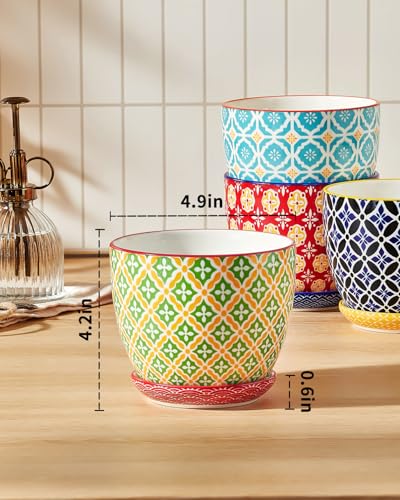 Metahom 4.9 Inch Ceramic Pots for Plants, Colorful Flower Pots Set of 4 - size: 4.9 inch