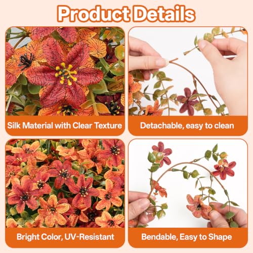 10PCS Artificial Fall Hanging Flowers for Outdoor Realistic hanging Mums - color: Orange-red-b