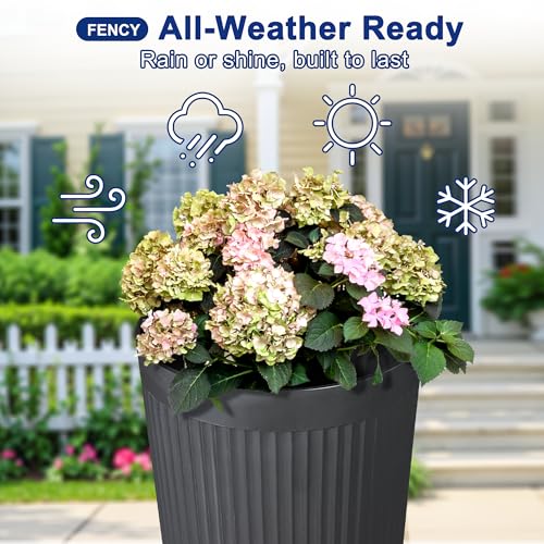 FENCY Self Watering Tall Planters Set of 2, Black Round - color: Black-round Ribbed