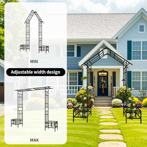 Black Heavy‑Duty Rustproof Galvanized Steel Garden Arch with Planters