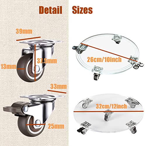 1PC Plant Caddy 12.5inch Acrylic Heavy Duty Round Plant Stand with 2 Roller Lockable Caster Wheels,Indoor Outdoor Holds Up 150 Lbs Patio/Flower Pot/Dolly,Transparent - size: 12inch